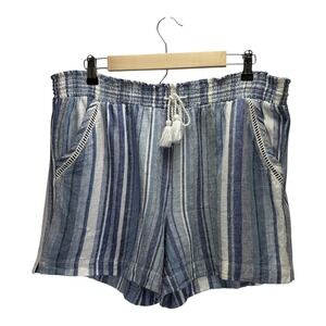 Briggs Linen Blend Shorts Striped Smocked Waist‎ Casual Tassel XL